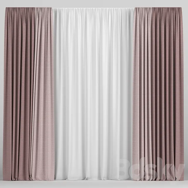 Curtains in two colors with tulle 3D Model Curtains in two colors with tulle 3D Model