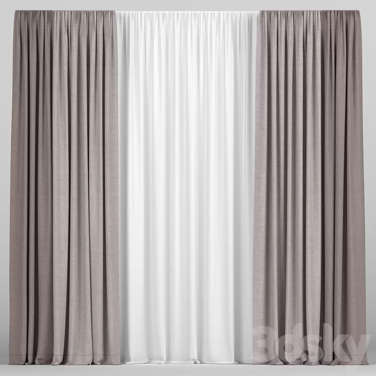 Curtains in two colors with tulle 3D Model Curtains in two colors with tulle 3D Model