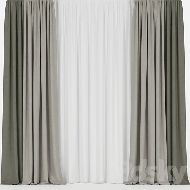 Curtains in two colors with tulle 3DModel Curtains in two colors with tulle 3DModel