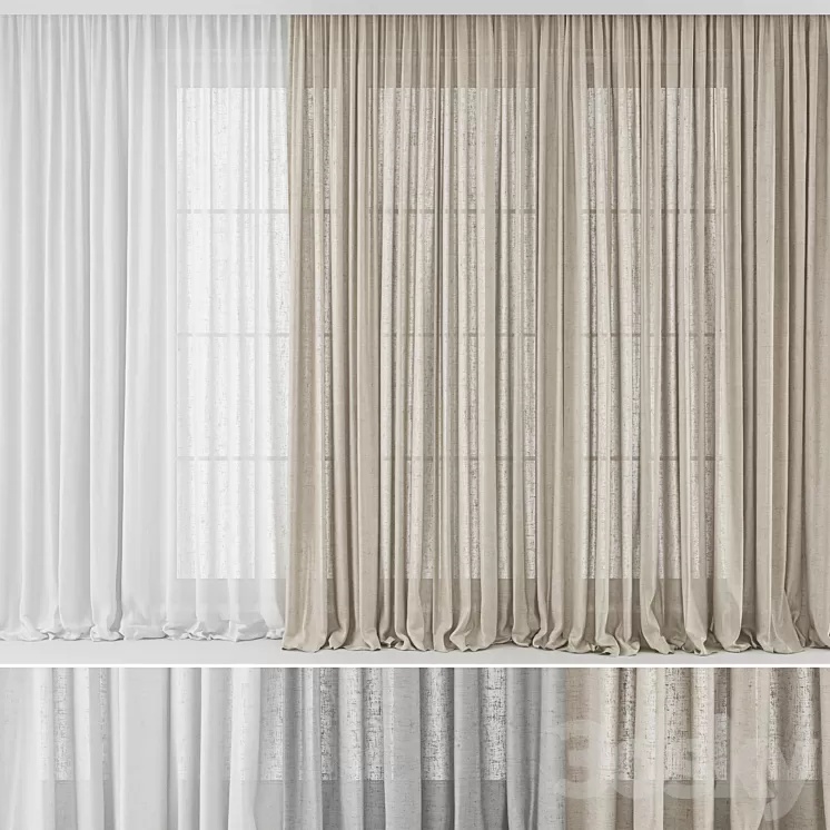 Curtains Long Linen set 02 3D Model Free Download