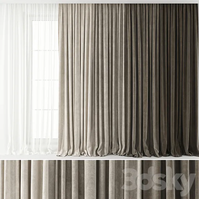 Curtains Long set 01 3D Model