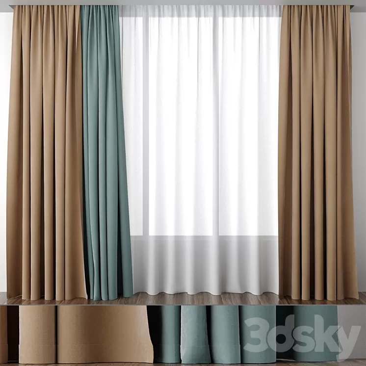 Curtains ocher and mint 3D Model Curtains ocher and mint 3D Model