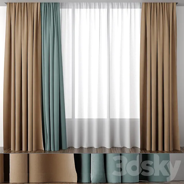 Curtains ocher and mint 3DModel Curtains ocher and mint 3DModel