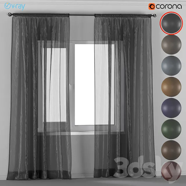 Curtains of tulle in 8 colors. 3D Model Curtains of tulle in 8 colors. 3D Model