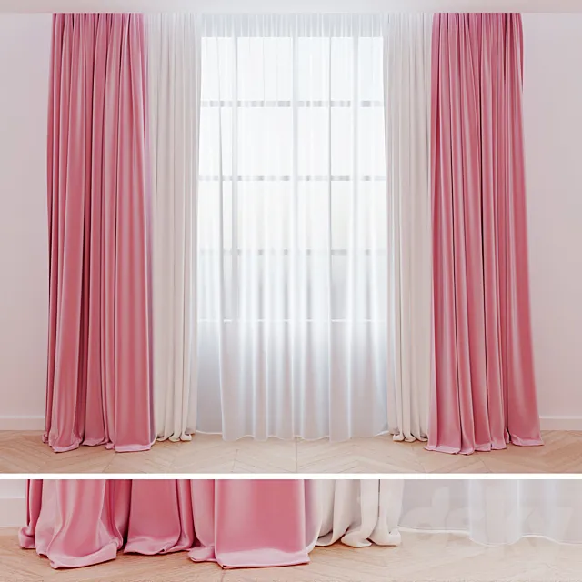 Curtains pink | Pink velvet curtains 3D Model Curtains pink | Pink velvet curtains 3D Model