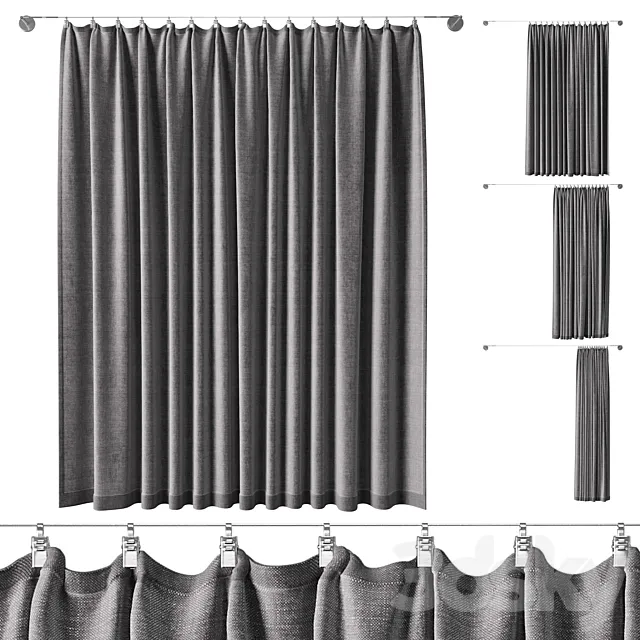 Curtains pinned by clamps & curtain wire. 500 cm stainless steel Ikea DIGNITET 3DModel Curtains pinned by clamps & curtain wire. 500 cm stainless steel Ikea DIGNITET 3DModel
