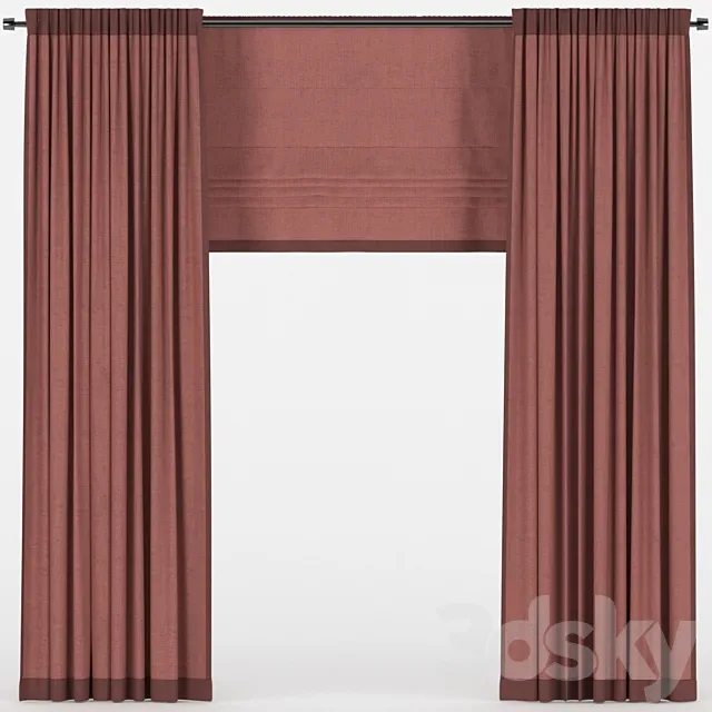 Curtains with a Roman curtain 3D Model Curtains with a Roman curtain 3D Model