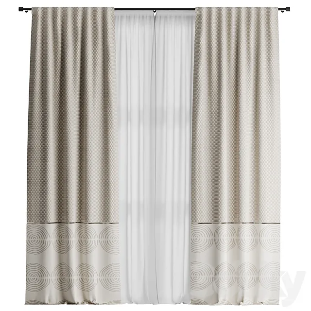 Curtains with fabric loops 3D Model