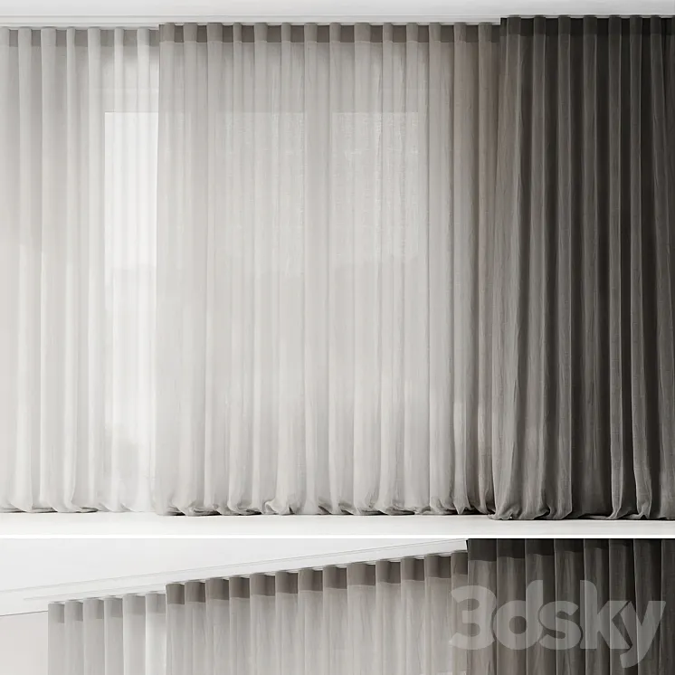 Curtains with folds on the floor of fine linen on the ceiling cornice 3D Model Free Download