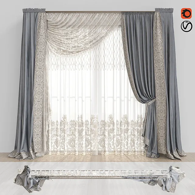 Curtains with lace. 3D Model Curtains with lace. 3D Model