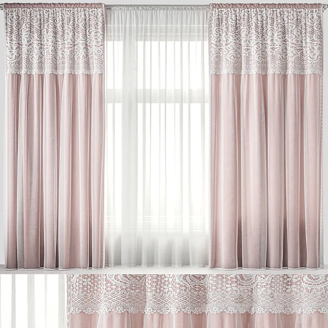 Curtains with lace 3D Model Curtains with lace 3D Model