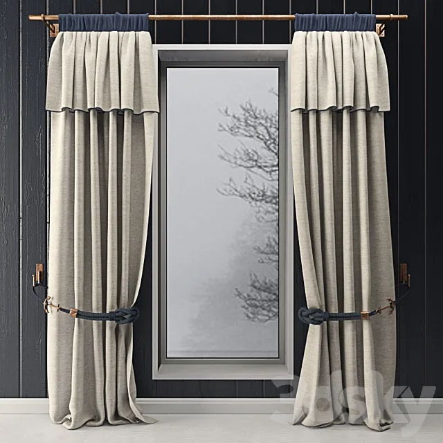 Curtains with marine decor 3DModel