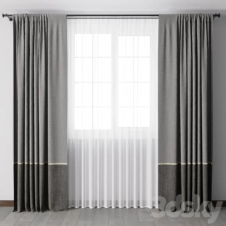 Curtains with metal curtain rod 08 3D Model Free Download