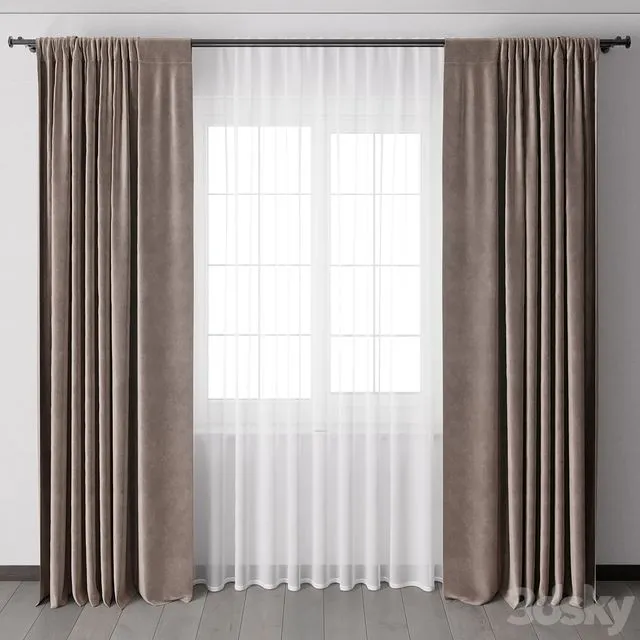 Curtains with metal curtain rod 12 3D Model