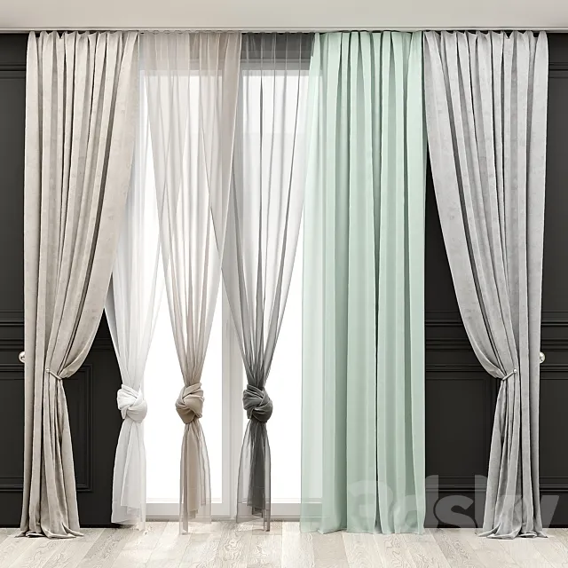 Curtains with moldings 514C 3D Model Curtains with moldings 514C 3D Model
