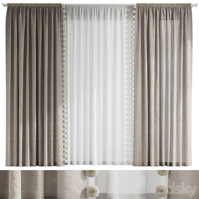 Curtains with pom-poms for the nursery 3D Model