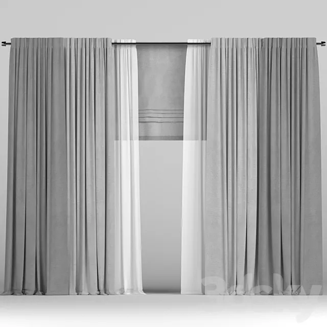 Curtains with roman and tulle. 3D Model Curtains with roman and tulle. 3D Model
