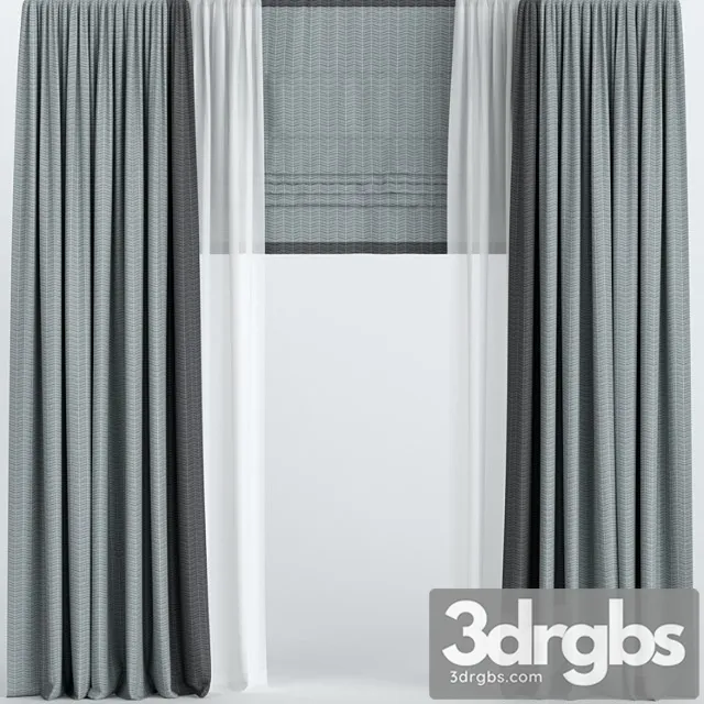 Curtains with roman and tulle. 3D Model Download