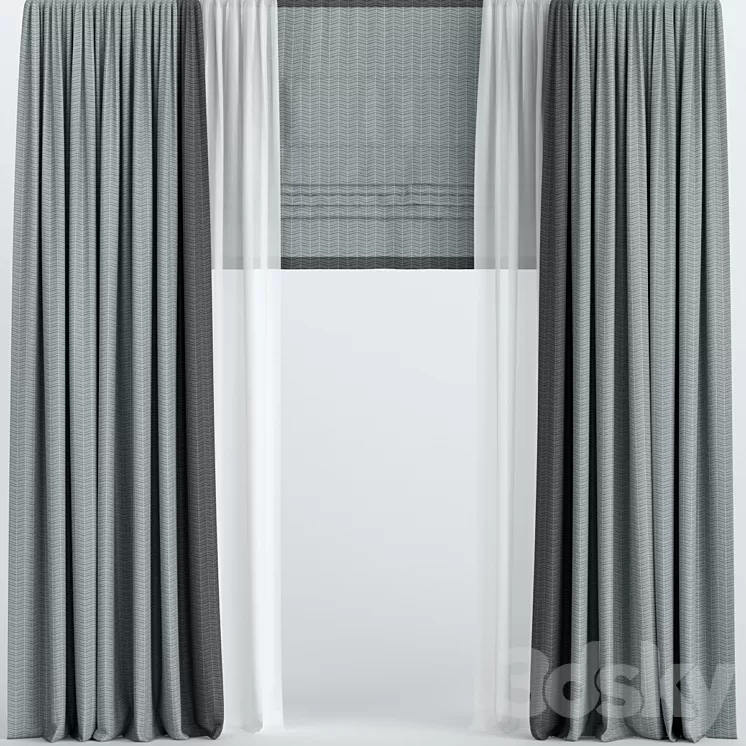 Curtains with Roman and tulle. 3D Model Curtains with Roman and tulle. 3D Model