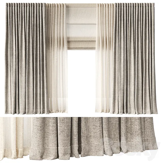 Curtains with Roman blinds 3D Model