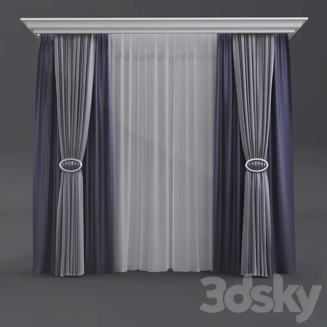 Curtains with stitches dark 3D Model Curtains with stitches dark 3D Model