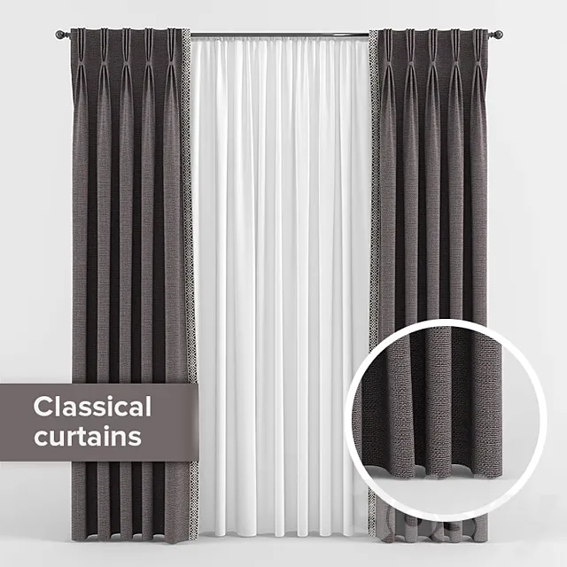 Curtains with triple pleats 3D Model