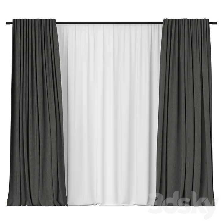 Curtains with tulle 3D Model Curtains with tulle 3D Model
