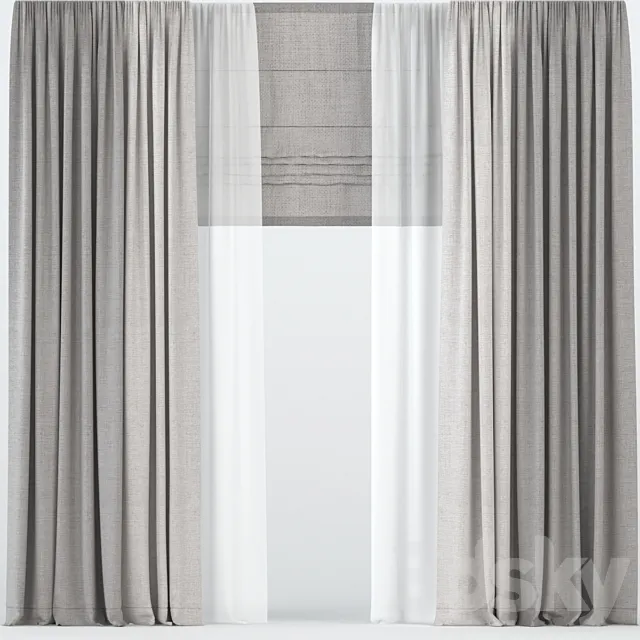 Curtains with tulle. 3D Model Curtains with tulle. 3D Model