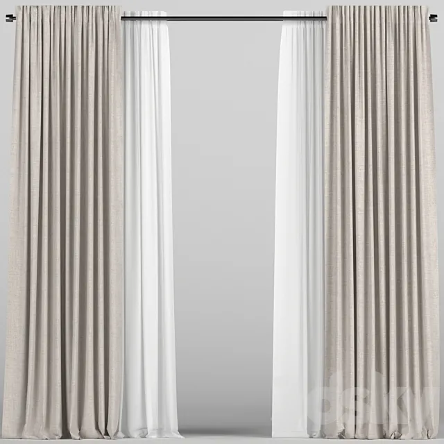 Curtains with tulle. 3D Model Curtains with tulle. 3D Model