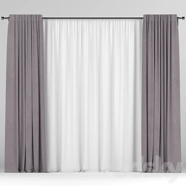 Curtains with tulle 3D Model Curtains with tulle 3D Model