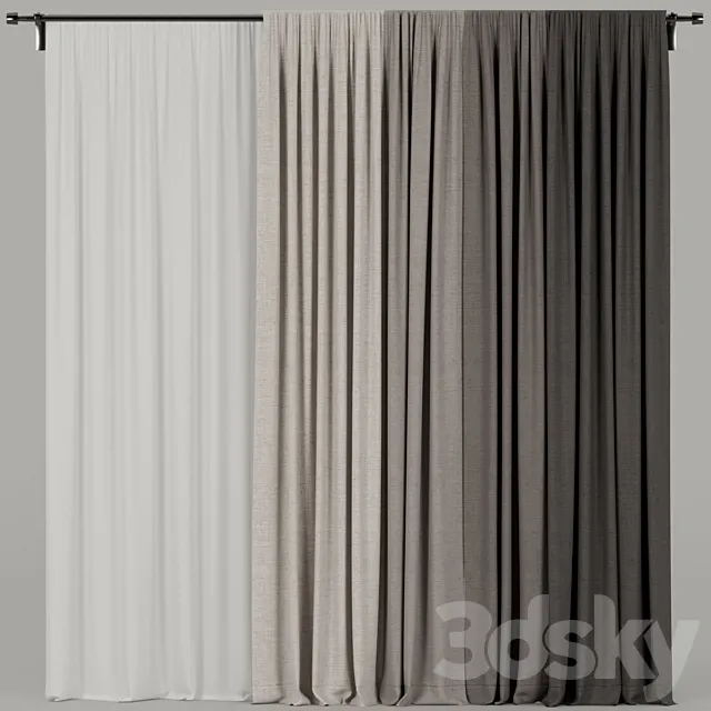 Curtains with tulle 3D Model Curtains with tulle 3D Model