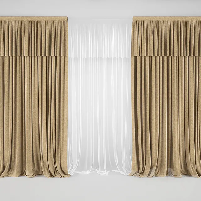 Curtains with tulle 3D Model