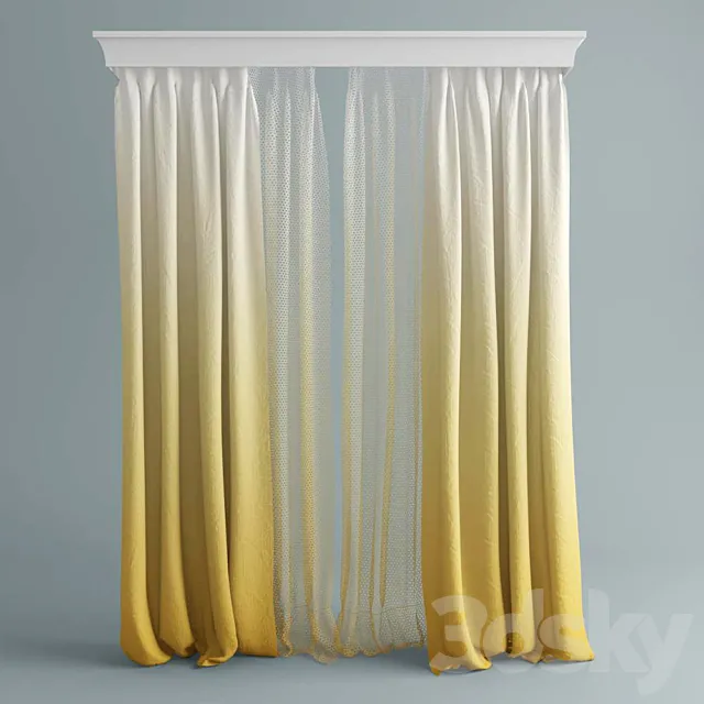 Curtains with tulle 3D Model
