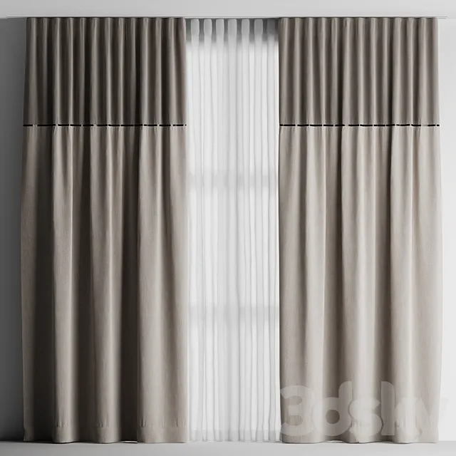 Curtains with tulle 3D Model