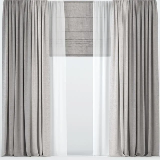 Curtains with tulle 3D Model Curtains with tulle 3D Model