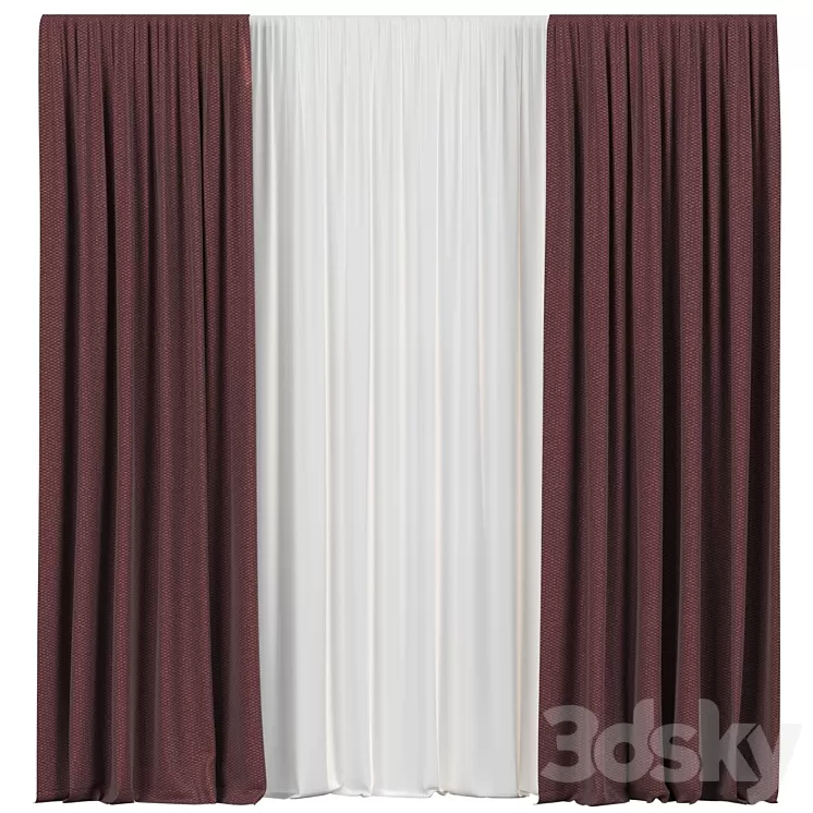Curtains with tulle 3D Model Free Download