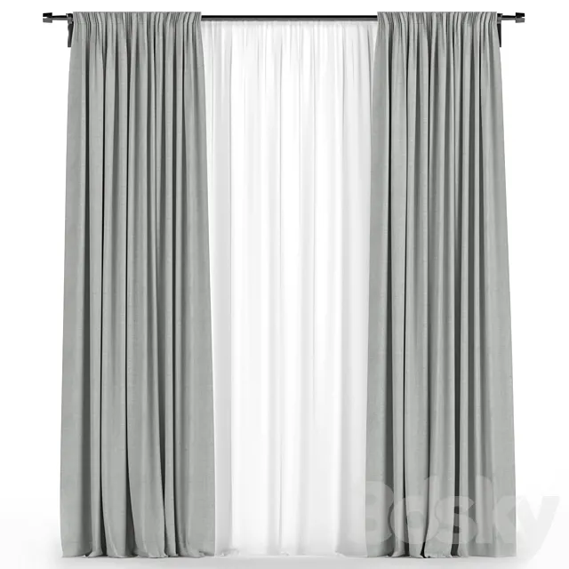 Curtains with tulle 3D Model