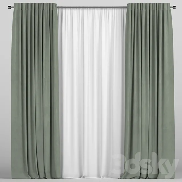 Curtains with tulle 3D Model Curtains with tulle 3D Model