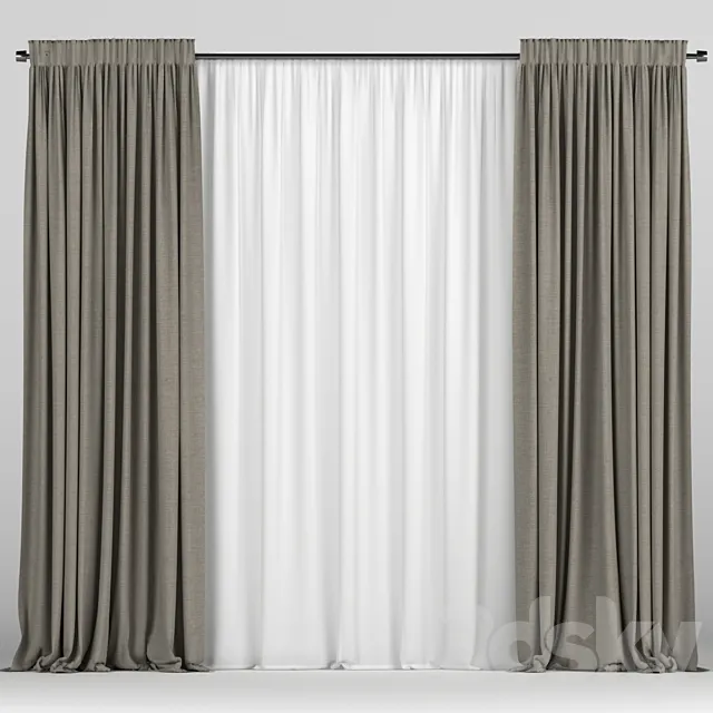Curtains with tulle 3D Model Curtains with tulle 3D Model