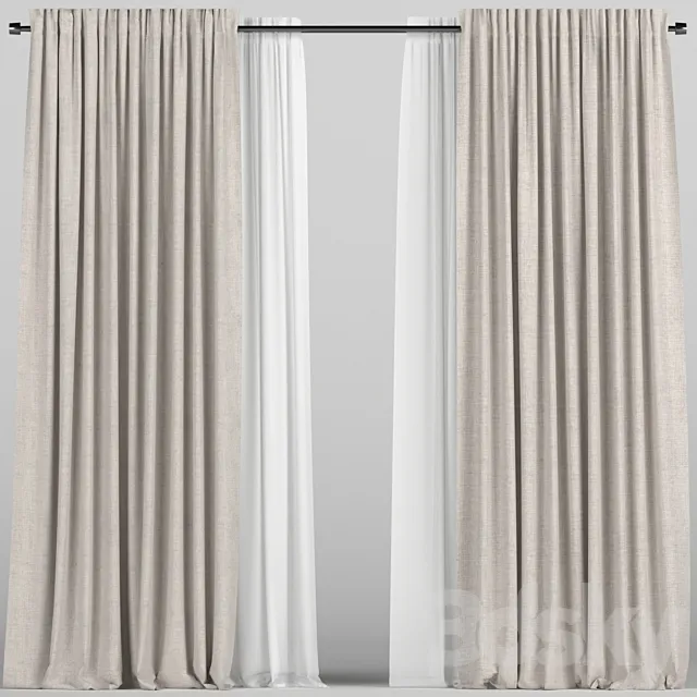 Curtains with tulle. 3D Model Curtains with tulle. 3D Model