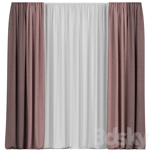 Curtains with tulle 3D Model