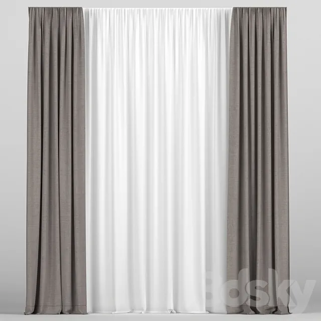 Curtains with tulle 3D Model Curtains with tulle 3D Model
