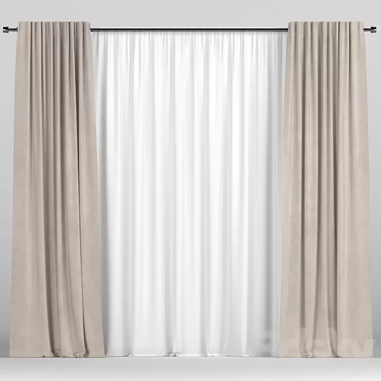 Curtains with tulle 3D Model Curtains with tulle 3D Model