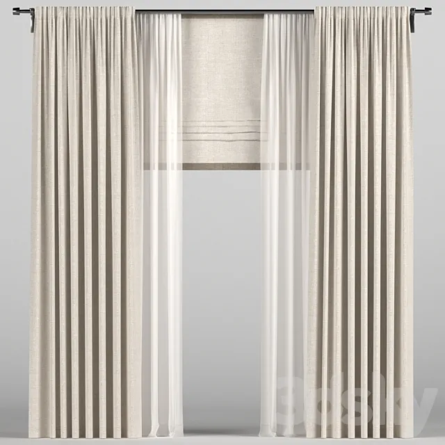Curtains with tulle and a roman curtain. 3D Model Curtains with tulle and a roman curtain. 3D Model