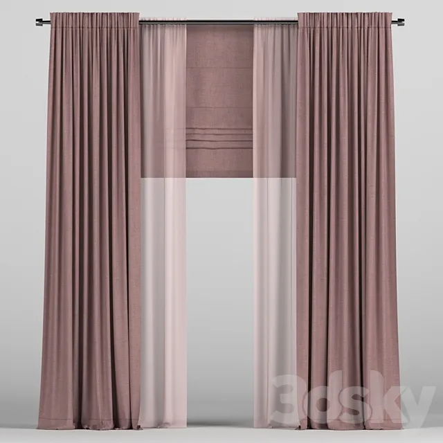 Curtains with tulle and a roman curtain. 3D Model Curtains with tulle and a roman curtain. 3D Model