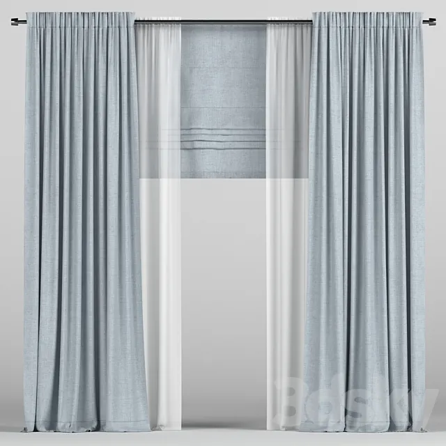 Curtains with tulle and roman. 3D Model Curtains with tulle and roman. 3D Model