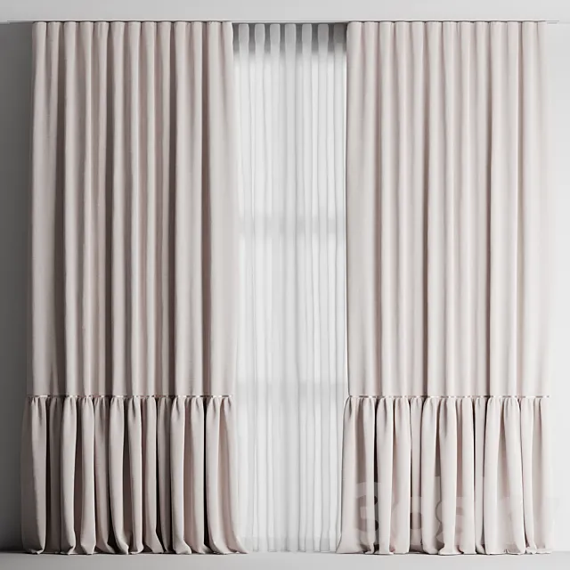 Curtains with tulle for the nursery 3D Model