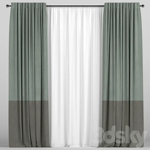 Curtains with tulle in two colors 3D Model Curtains with tulle in two colors 3D Model