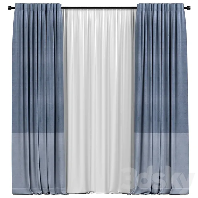 Curtains with tulle in two colors 3D Model