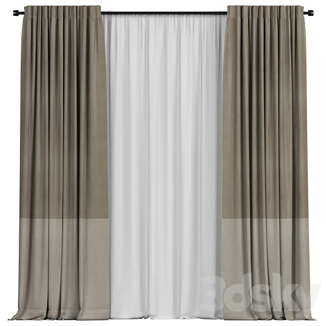 Curtains with tulle in two colors 3D Model Curtains with tulle in two colors 3D Model